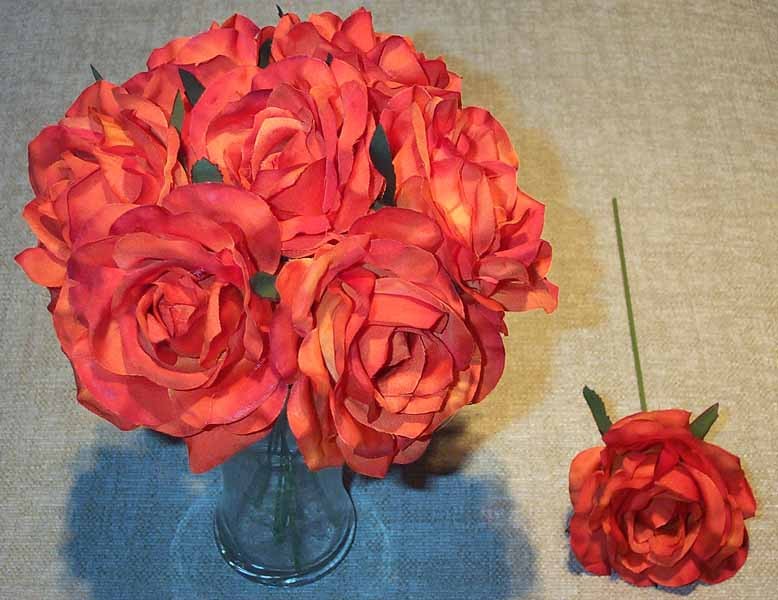 7 Orange Luxury Silk Open Roses