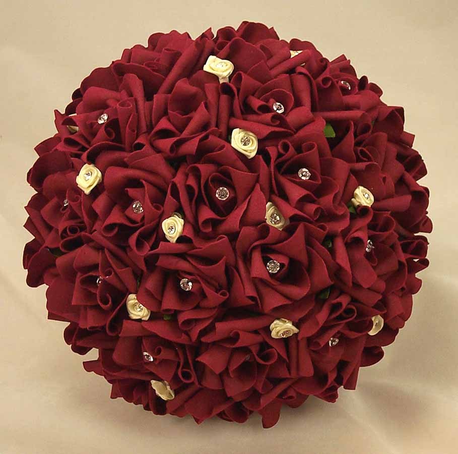 Burgundy & Ivory Rose Diamante Bridal Bouquet
