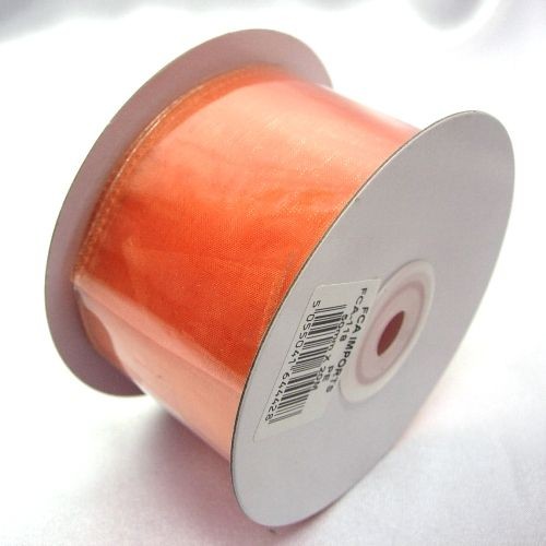 Peach Ribbon Wired Organza 75mm