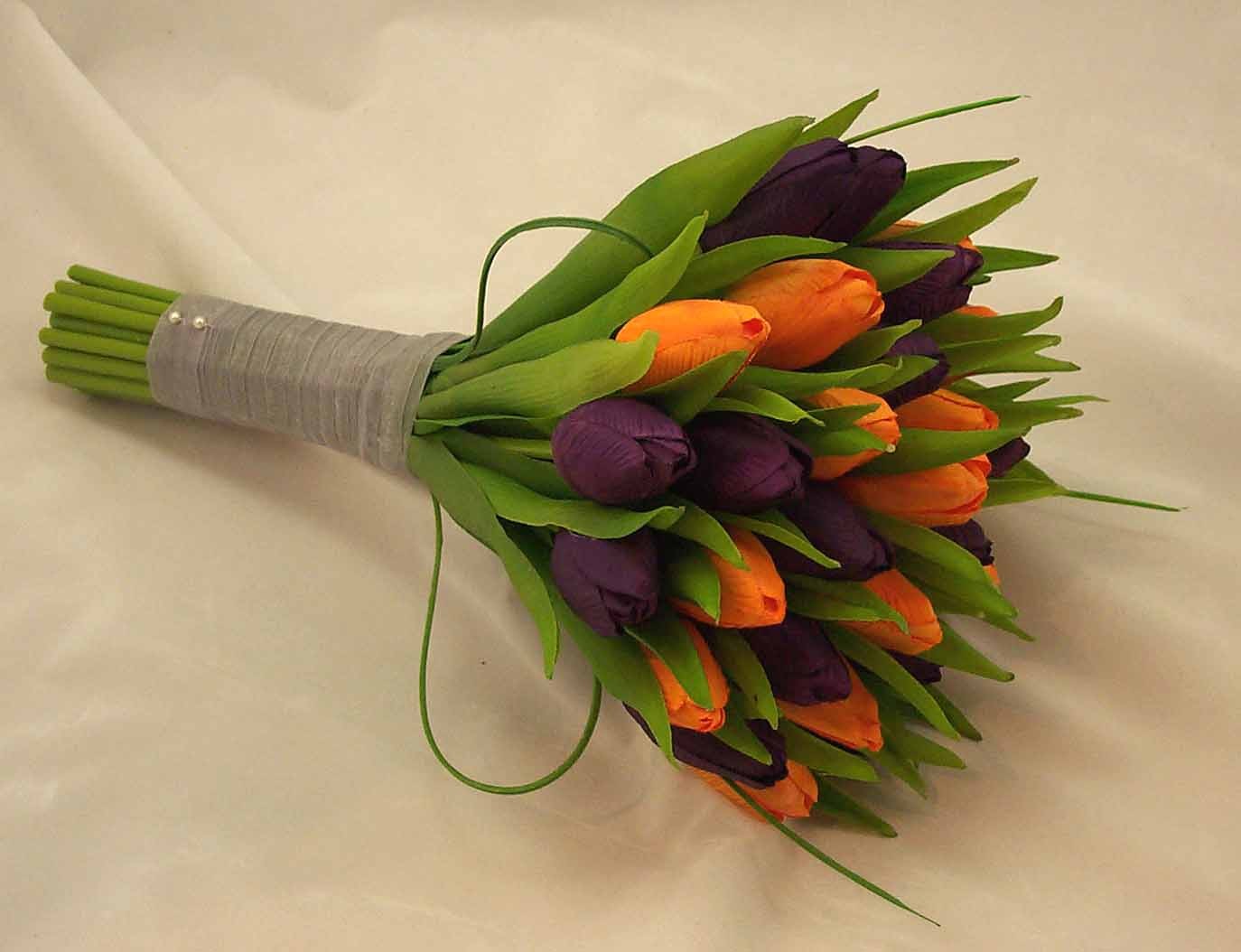 Purple & Orange Tulip Bridal Posy Bouquet