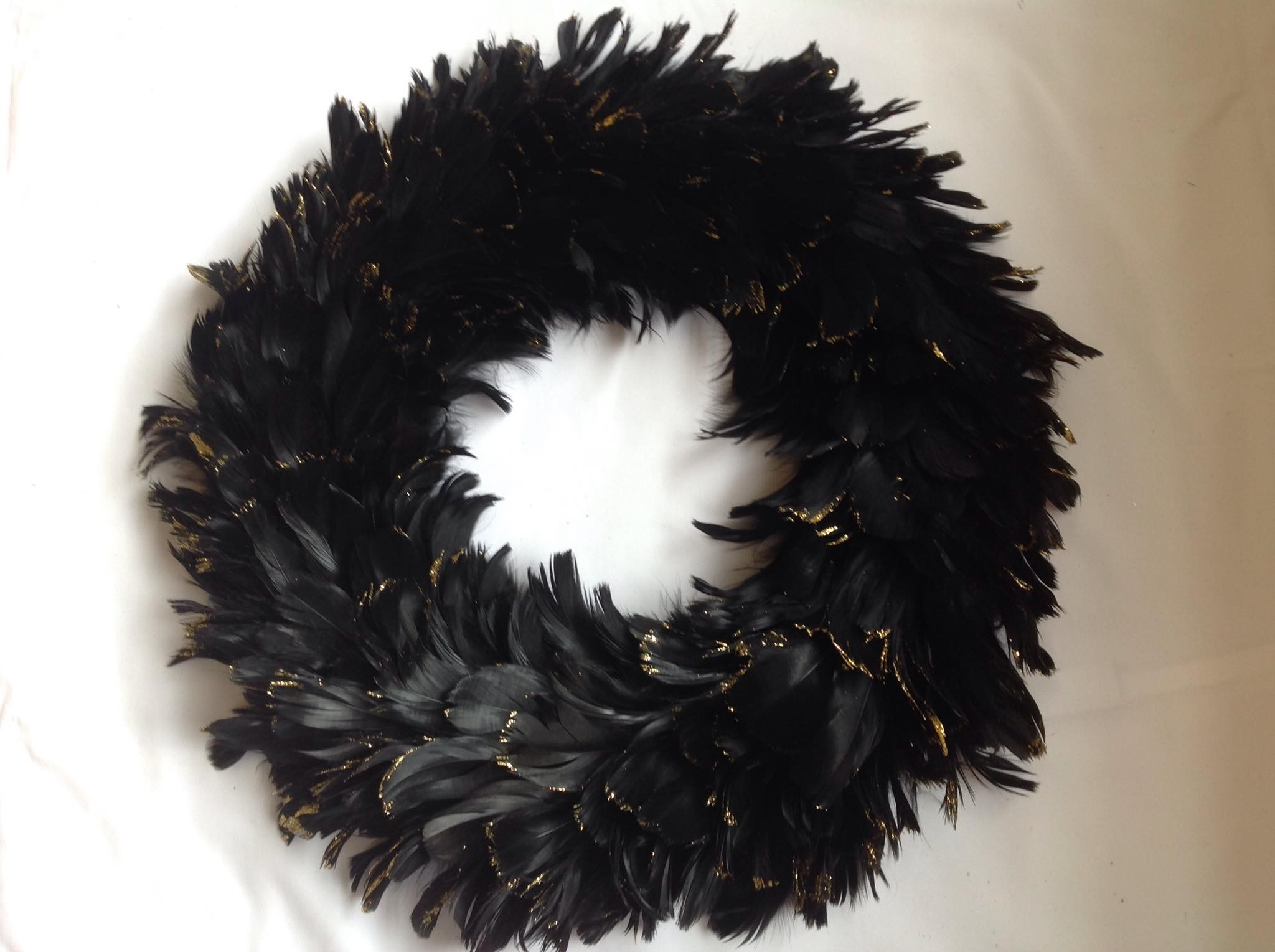 11'' Black & Gold Feather Christmas Wreath