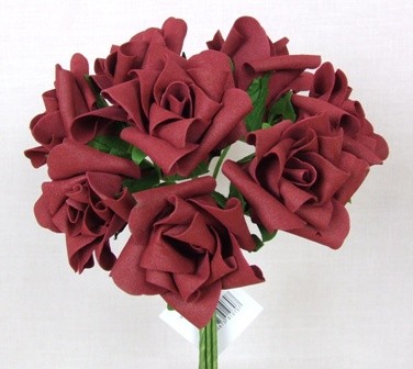 6 Luxury Burgundy Medium Roses