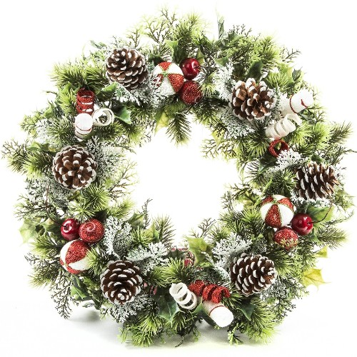 Luxury 18'' Holly With Candy Cane Christmas Wreath