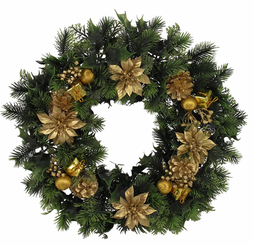 Luxury 18'' Gold Poinsettia Green Christmas Wreath