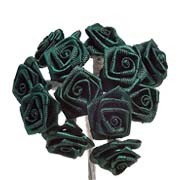 Dark Green Satin Ribbon Roses