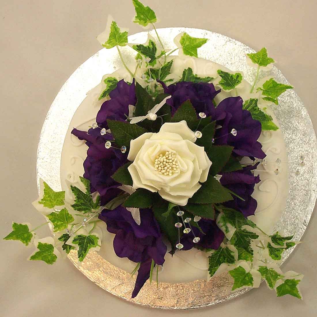 Purple Lisianthus & Cream Cake Topper
