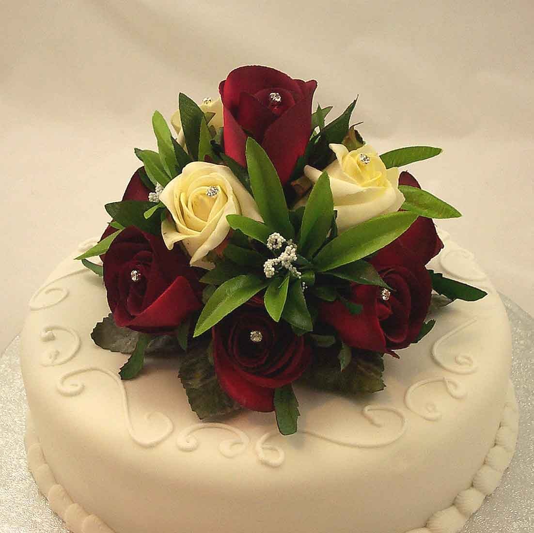 Burgundy & Ivory Rose Luxury Cake Topper
