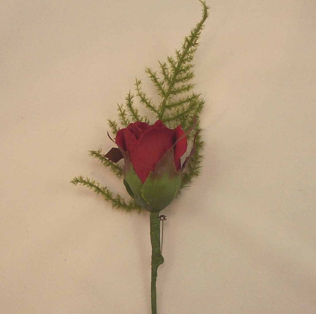 Burgundy Rose Fern Buttonhole