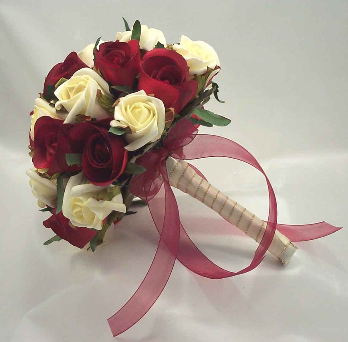 Burgundy & Ivory Rose Bridal Bouquet