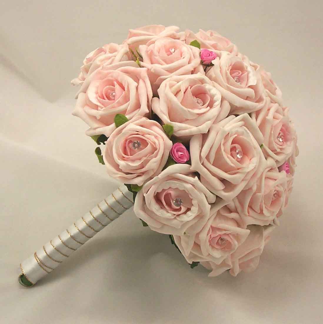 Mixed Pink Rose Diamante Bridal Posy