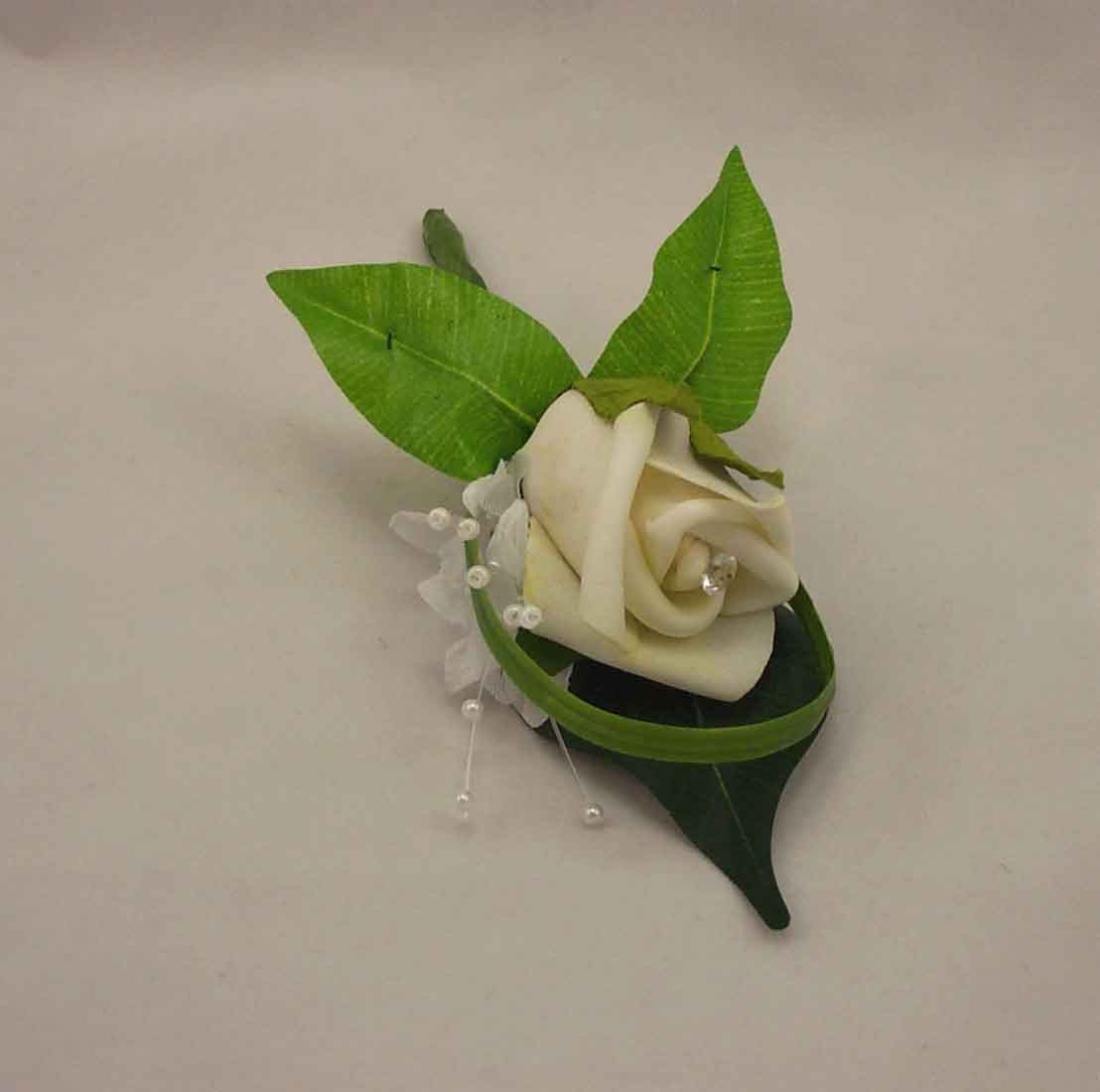 Ivory Rosebud Diamante Buttonhole