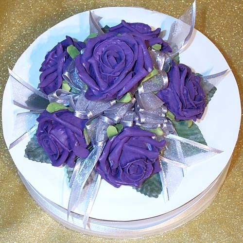 Purple Rose Diamante Organza Cake Topper
