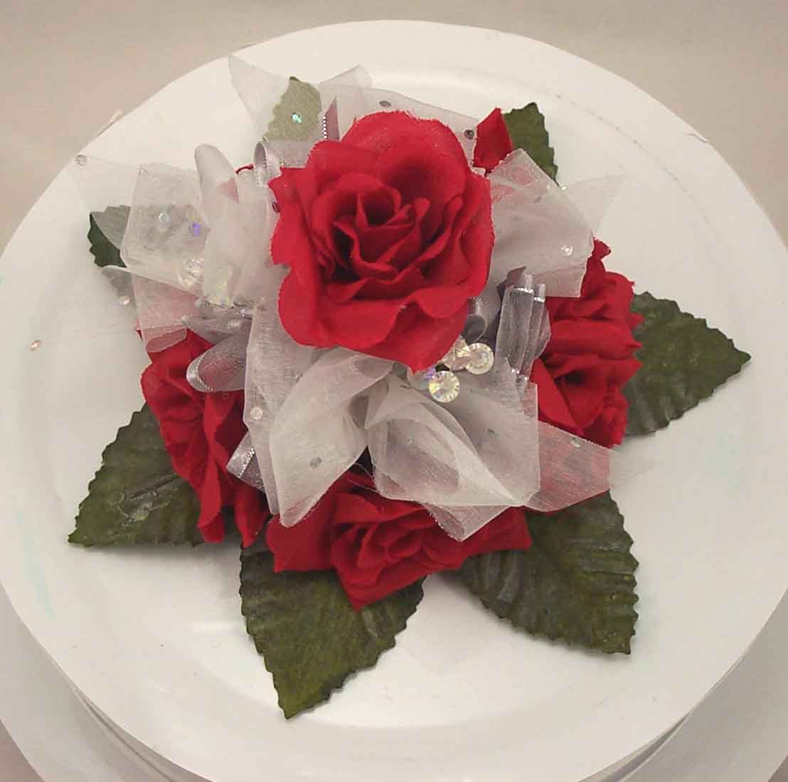 Red Rose & Crystal Organza Cake Topper
