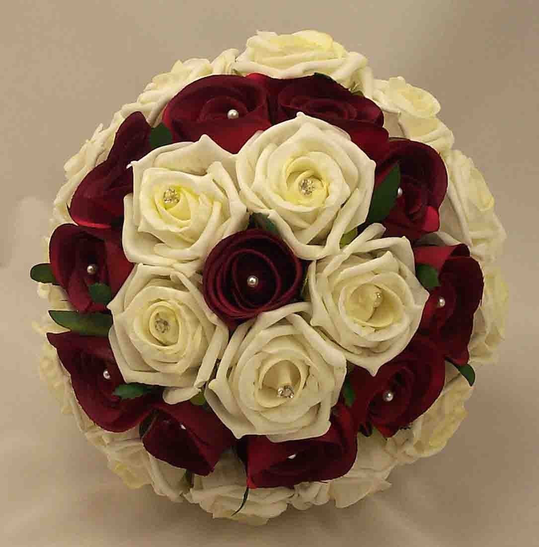 Burgundy & Ivory Rose Diamante Posy Bouquet