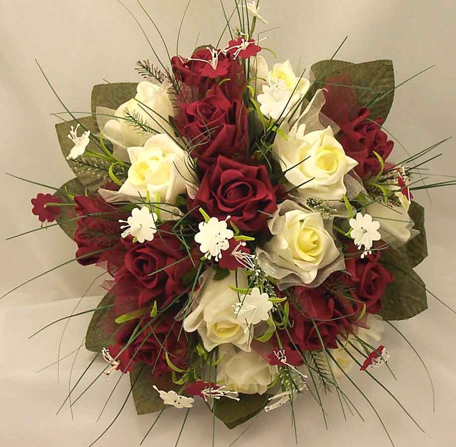 Ivory & Burgundy Rose Stephanotis Posy Bouquet Bridal Bouquets Silk