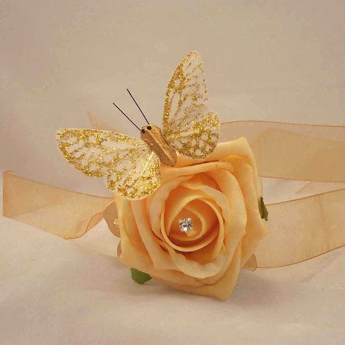 Single Gold Rose Diamante Butterfly Wand