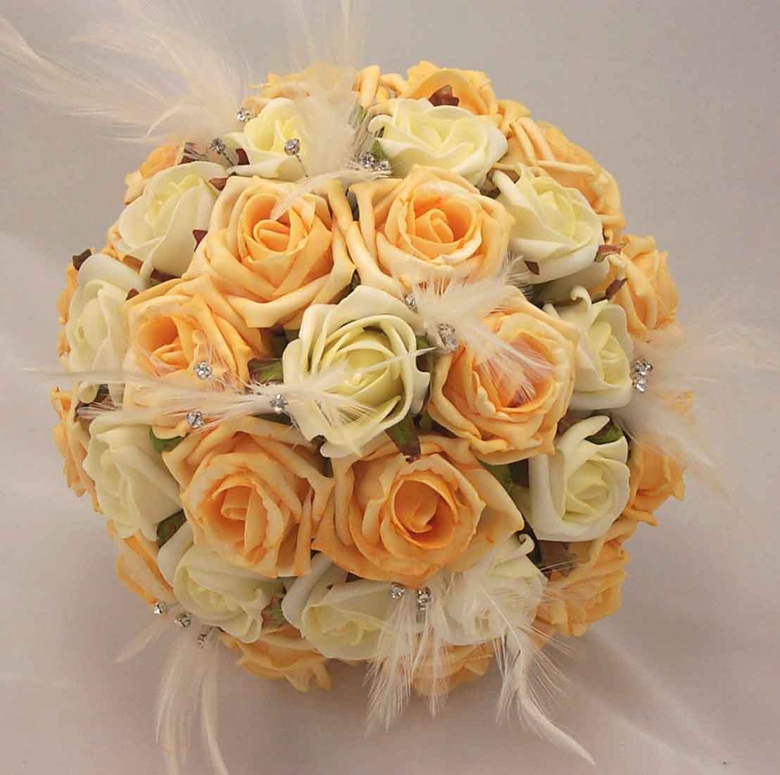 Gold & Ivory Rose Feather Bridal Bouquet