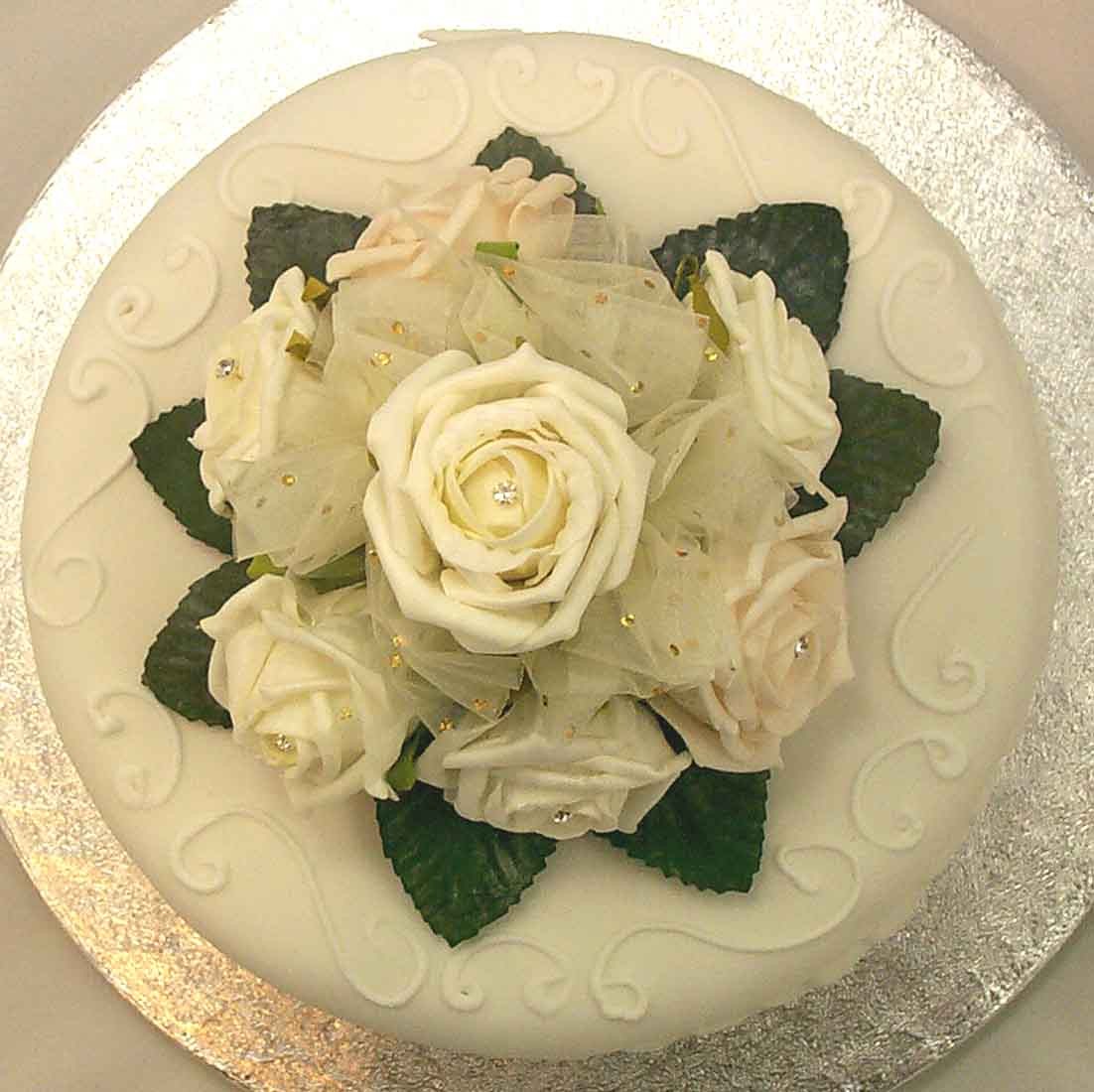 Ivory Rose Diamante Organza Cake Topper