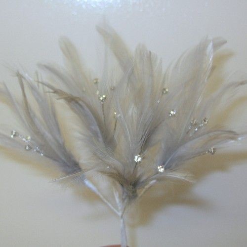 Silver Grey Diamante Feathers