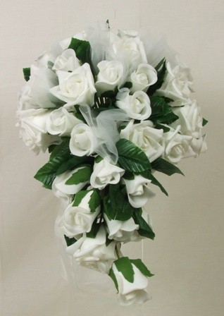 White Rose & Organza Ribbon Shower Bouquet