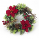 11'' Red Poinsettia, Pine Cone & Holly Christmas Wreath