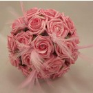 Pink Rose Feather Bridesmaid's Bouquet